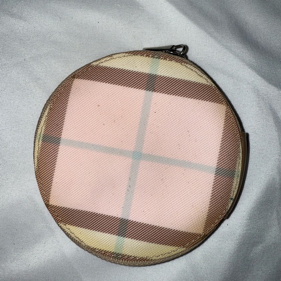 Vintage Burberry Nova Check Beige and Brown Plaid Round Coin Pouch - Picture 1 of 6